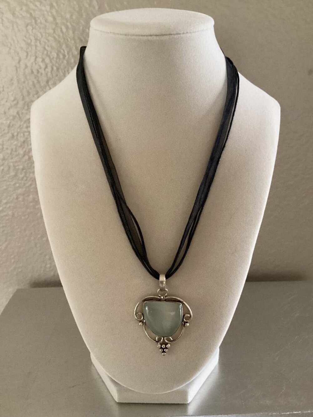 Pendant necklace on a ribbon cord, acrylic stone, 17"
